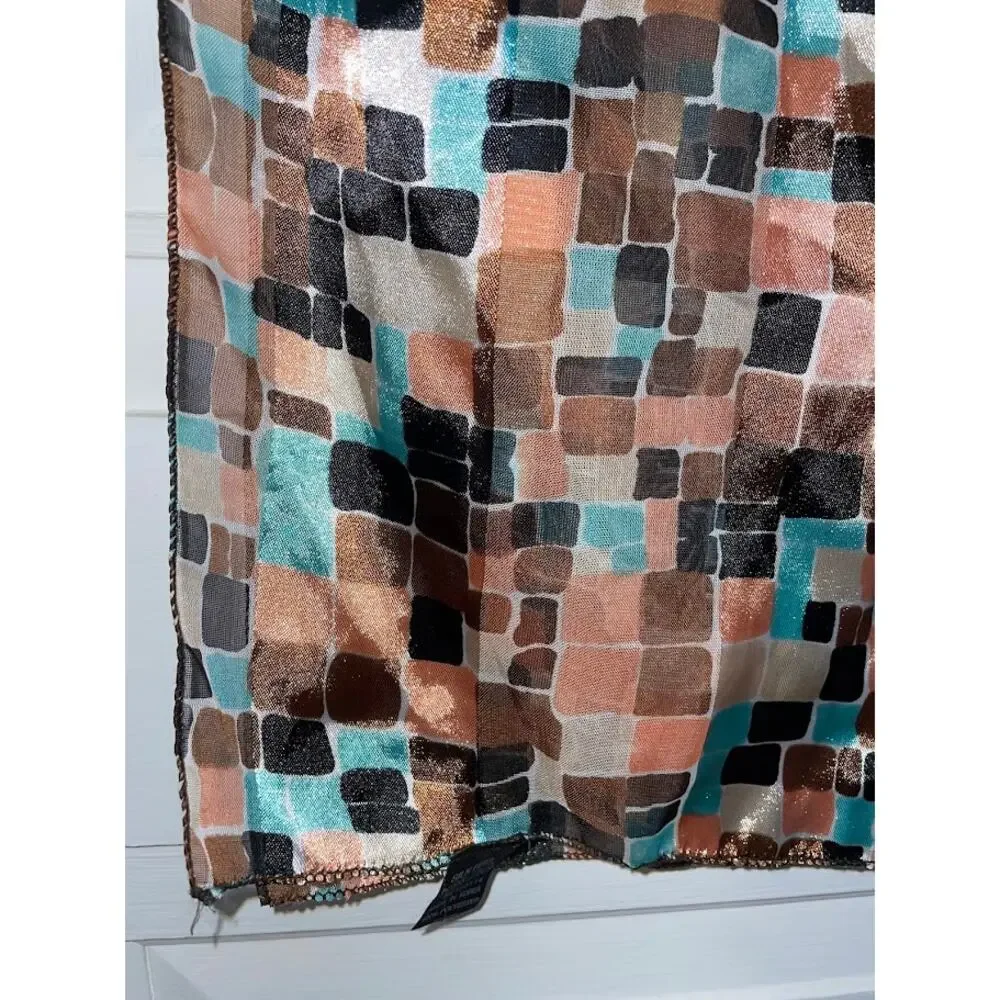 Silky Artsy Scarf Light Weight Satin Multicolored Wrap Glam Neck Scarf 13X59